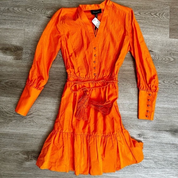 Robert Rodriguez Orange Silk Ling Sleeve Dress With Belt Size 2 NWT - Picture 2 of 13